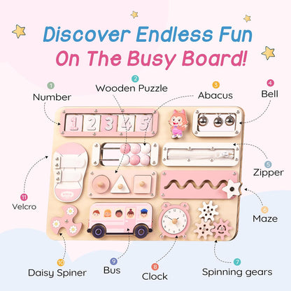 KALOTOYS Large Montessori Busy Board for Baby & Toddlers 1-3 — 17-Inch Wooden Sensory Activity Board — Fine Motor Skills & Early Learning Educational Toy for 1 2 3 Year Old, Travel Friendly & Safe
