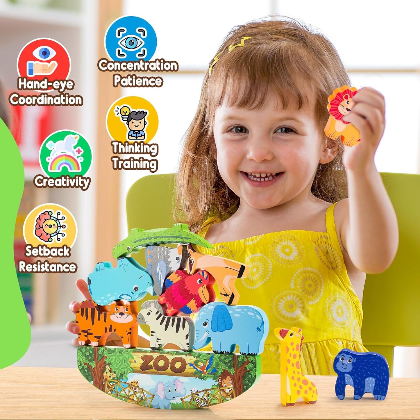 IPOURUP Dinosaur Toys for Kids 3-8 Kid Wooden Stacking Blocks Montessori Toy for 3 4 5 6 7 8 Year Old Boys Girls Christmas Birthday Gifts Toddler Balance Game Ages 3-5 Toys for Boy Girl Age 5-7