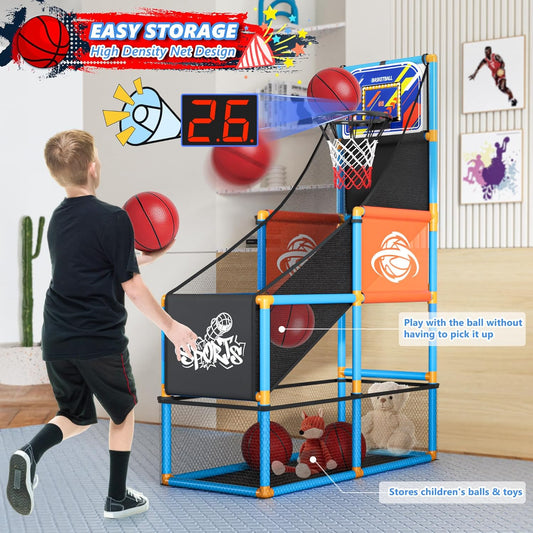 Toddler Basketball Hoop & Soccer Goal Baseball Play Activity Center,Toys for 1 2 3 Year Old Boys Girls,Montessori Sports Toys with Sound Music Christmas Birthday Gifts for Baby Kids 12 Months+