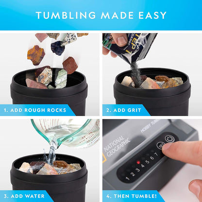 NATIONAL GEOGRAPHIC Rock Tumbler Refill Kit – 1 Lb. Madagascar Rocks for Tumbling with Rose Quartz, Red Jasper, Indigo Gabbro & More - Tumbler Supplies, Rock Polishing Grit and Jewelry Accessories