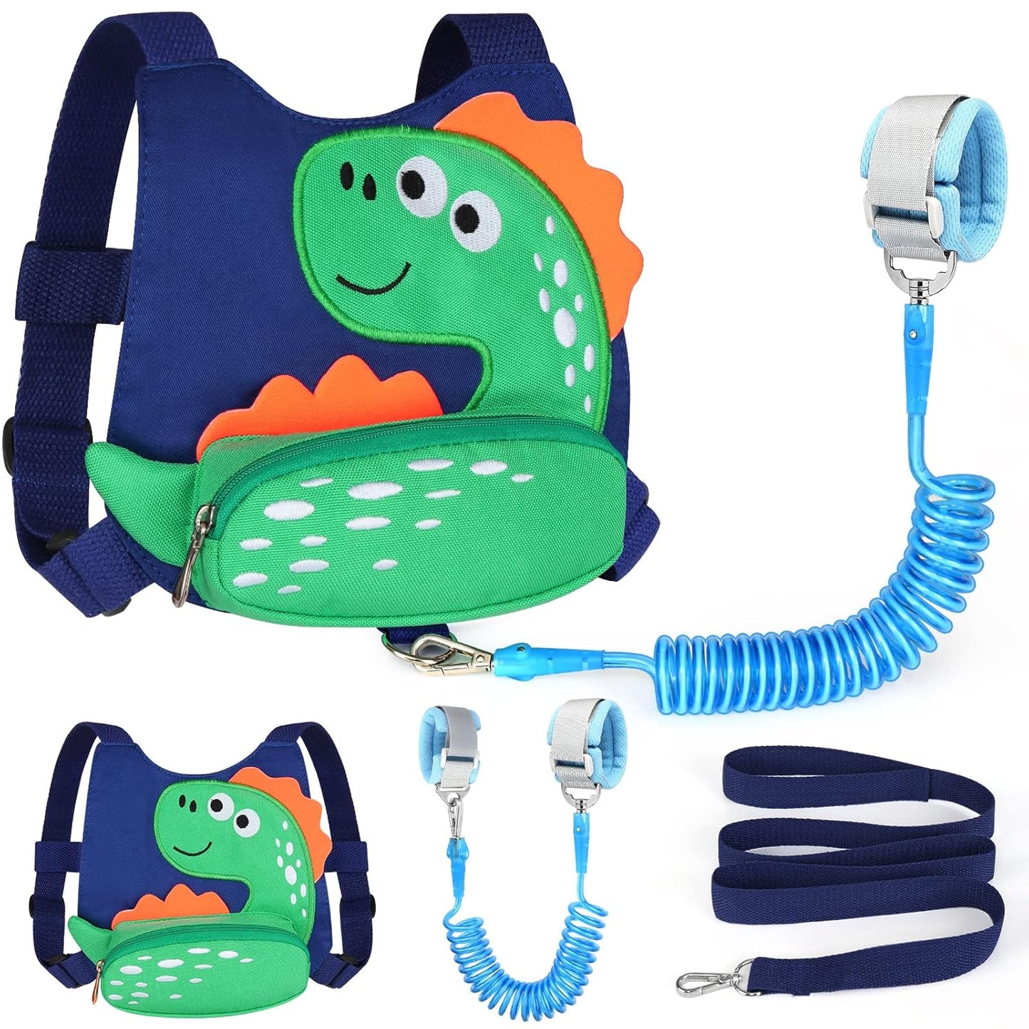 3 in 1 Toddler Harness Leash + Baby Anti Lost Wrist Link, Accmor Cute Dinosaur Child Safety Harness Tether, Kids Walking Wristband Assistant Strap Belt for Parent Boys Outdoor Activity (Black)