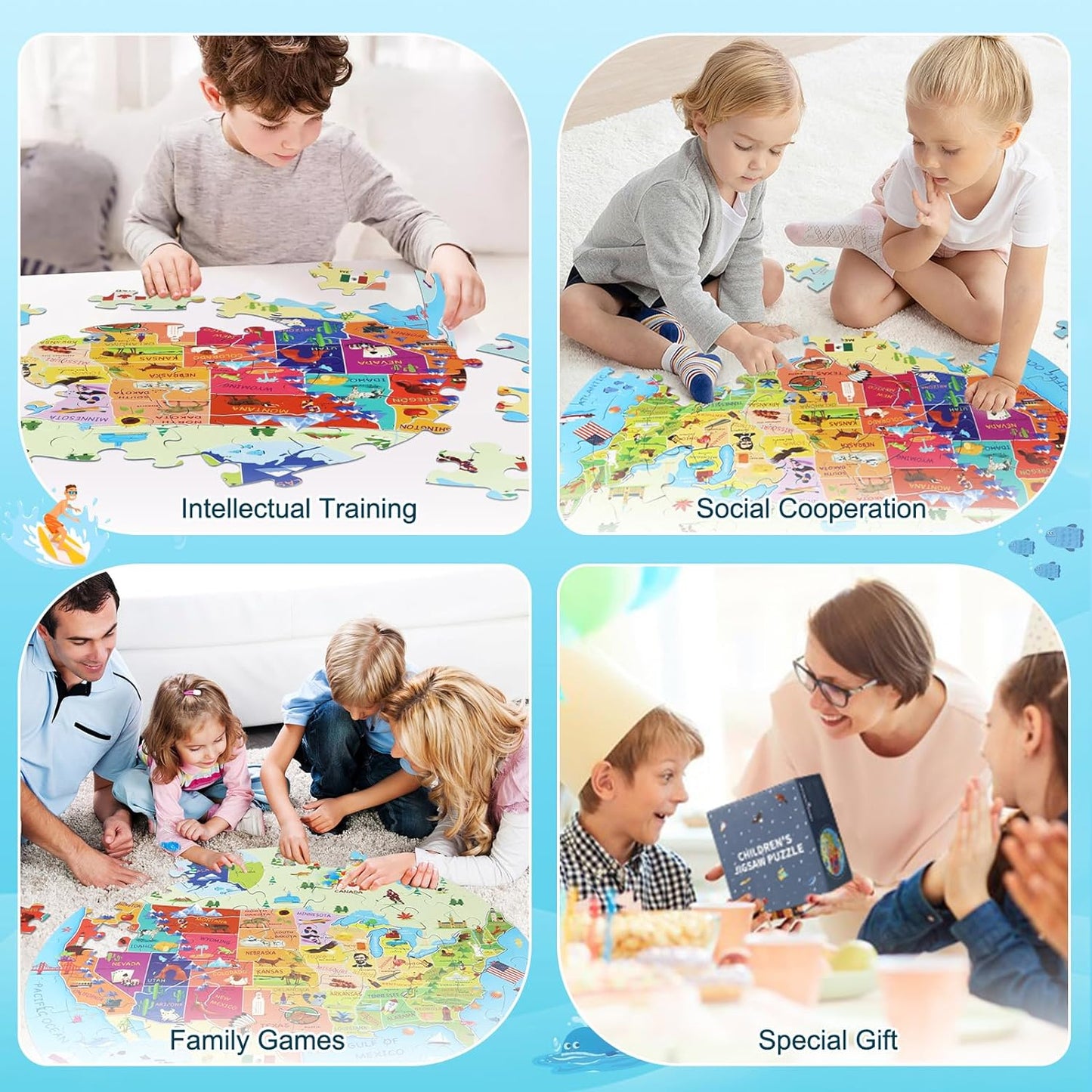 DIGOBAY United States Puzzle 70 Pieces USA Map Floor Jigsaw Puzzles for Kids Ages 4-10, Jumbo Round US Geography Puzzle 50 States with Capitals Educational Learning Toys for Boy or Girl