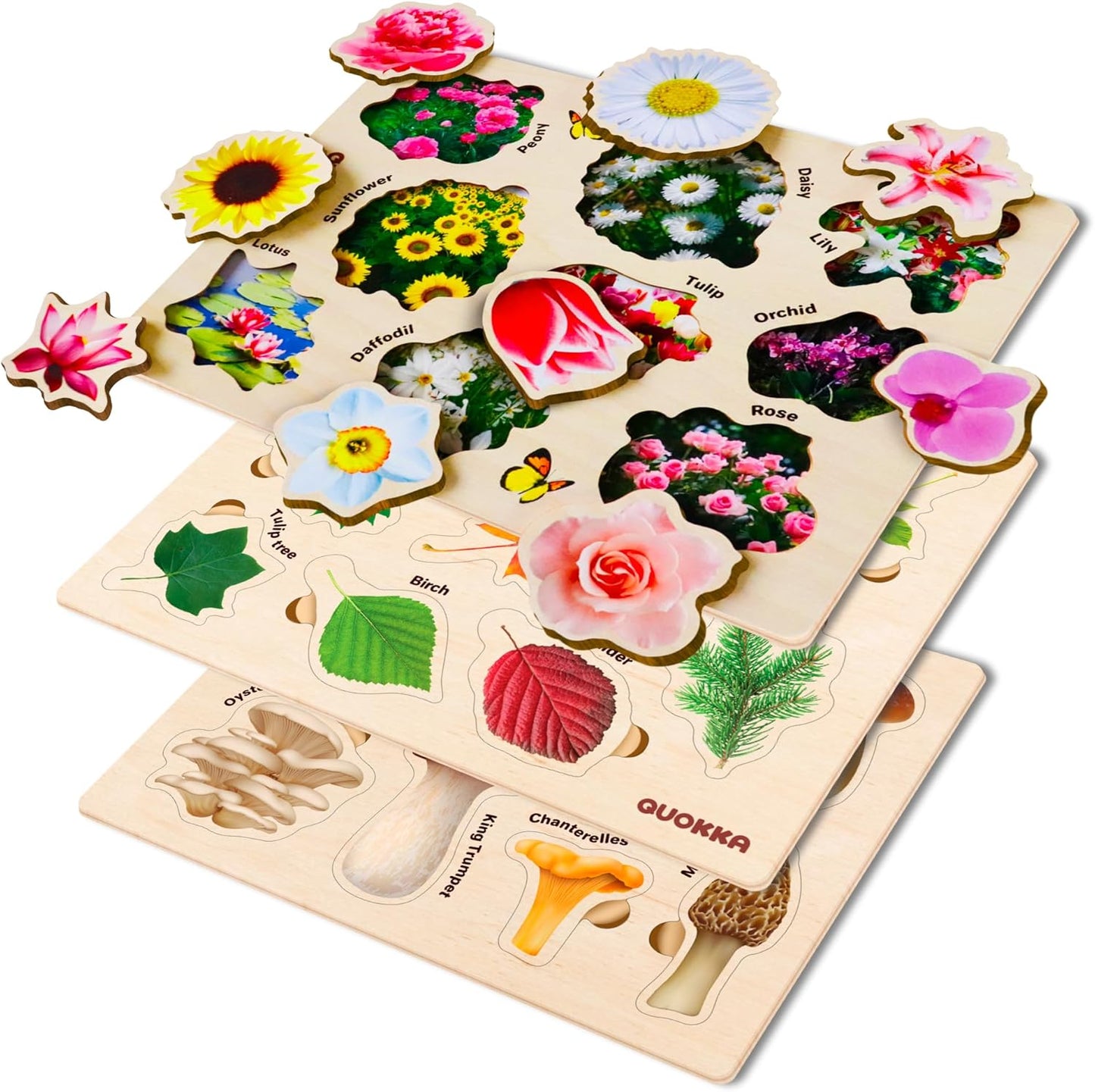 QUOKKA Wooden Puzzles for Toddlers 1-3 – 3xSET Toddler Puzzles Ages 2-4 – Montessori Animal Toy Puzzle for Toddlers 3-5 Year Old – Wood Toy Learning Realistic Animals for Boy and Girl