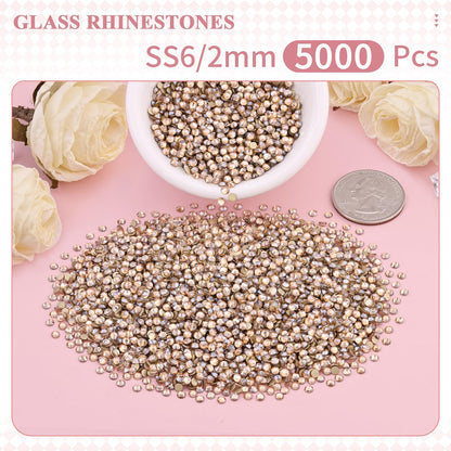 5000PCS SS6/2mm Glass Crystal Rhinestones (Clear), Bedazzling Flatback Rhinestones for Crafting DIY Crafts Nail Art Makeup Decoration, Gems Diamond Charms for Tumbler Shoes Clothing Mug