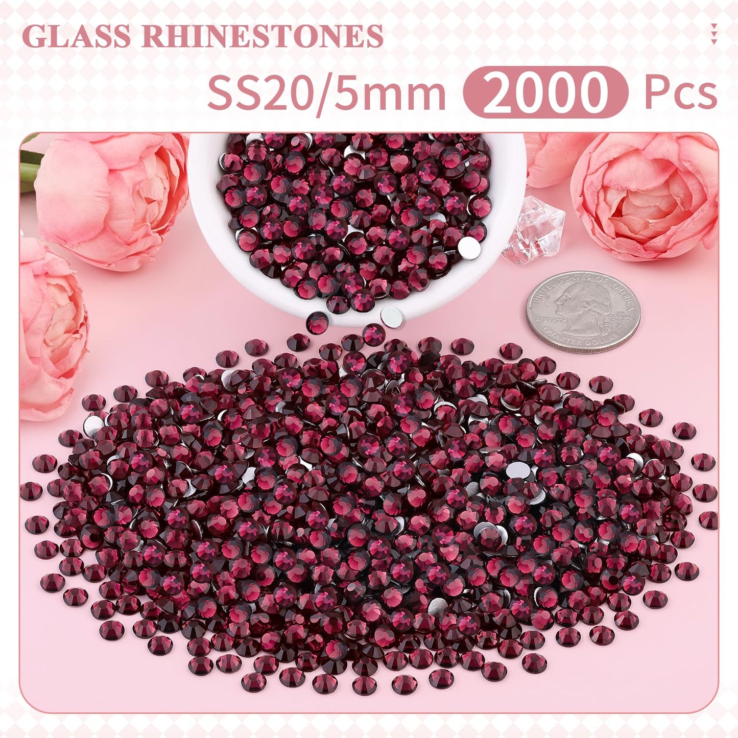 5000PCS SS6/2mm Glass Crystal Rhinestones (Clear), Bedazzling Flatback Rhinestones for Crafting DIY Crafts Nail Art Makeup Decoration, Gems Diamond Charms for Tumbler Shoes Clothing Mug