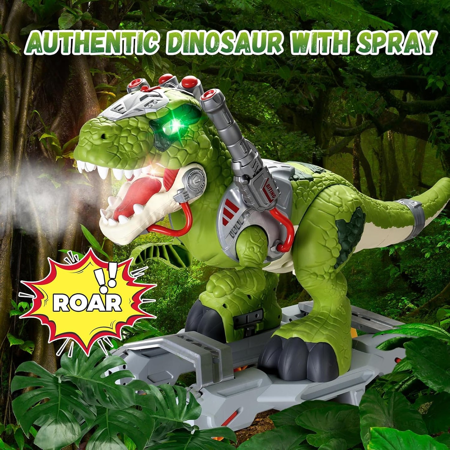 Kids Electric Dinosaur Ride On Toys, Toddler Ride On Cars with Music, Light & Smoke, Preschool Kids Scooter Foot-to-Floor Walker, Toddler Electric Car Toy Chrismas Birthday Gifts Indoor Outdoor,Yellow