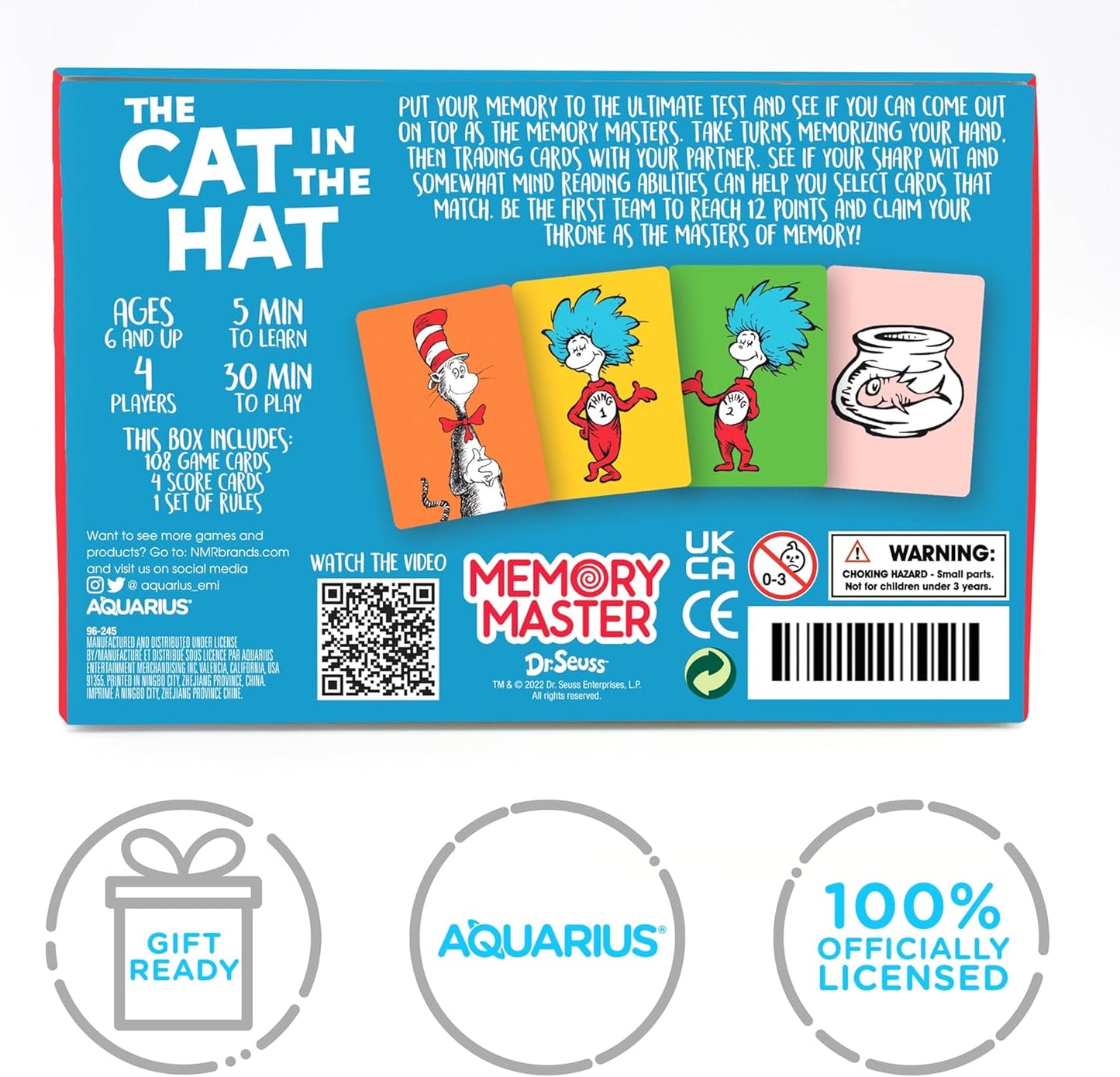 Aquarius Cat in The Hat Memory Master Card Game - Fun Family Party Game for Kids, Teens & Adults - Entertaining Game Night Gift - Officially Licensed Dr. Seuss Merchandise