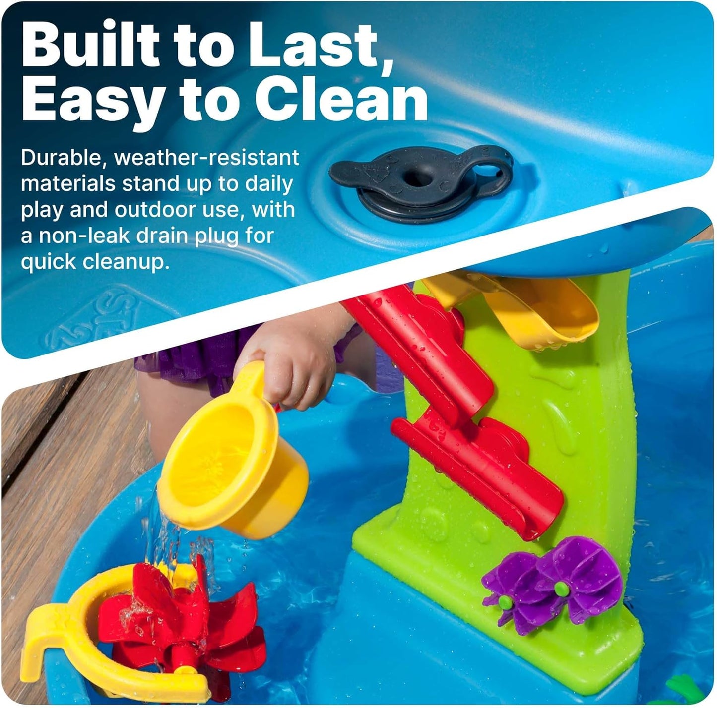 Step2 Rain Showers Splash Pond Water Table with Cover, Kids Water and Sand Activity Sensory Playset, Summer Outdoor Toys, 13-Piece Water Toy Accessories, For Toddlers 1.5+ Years Old, Blue & Green