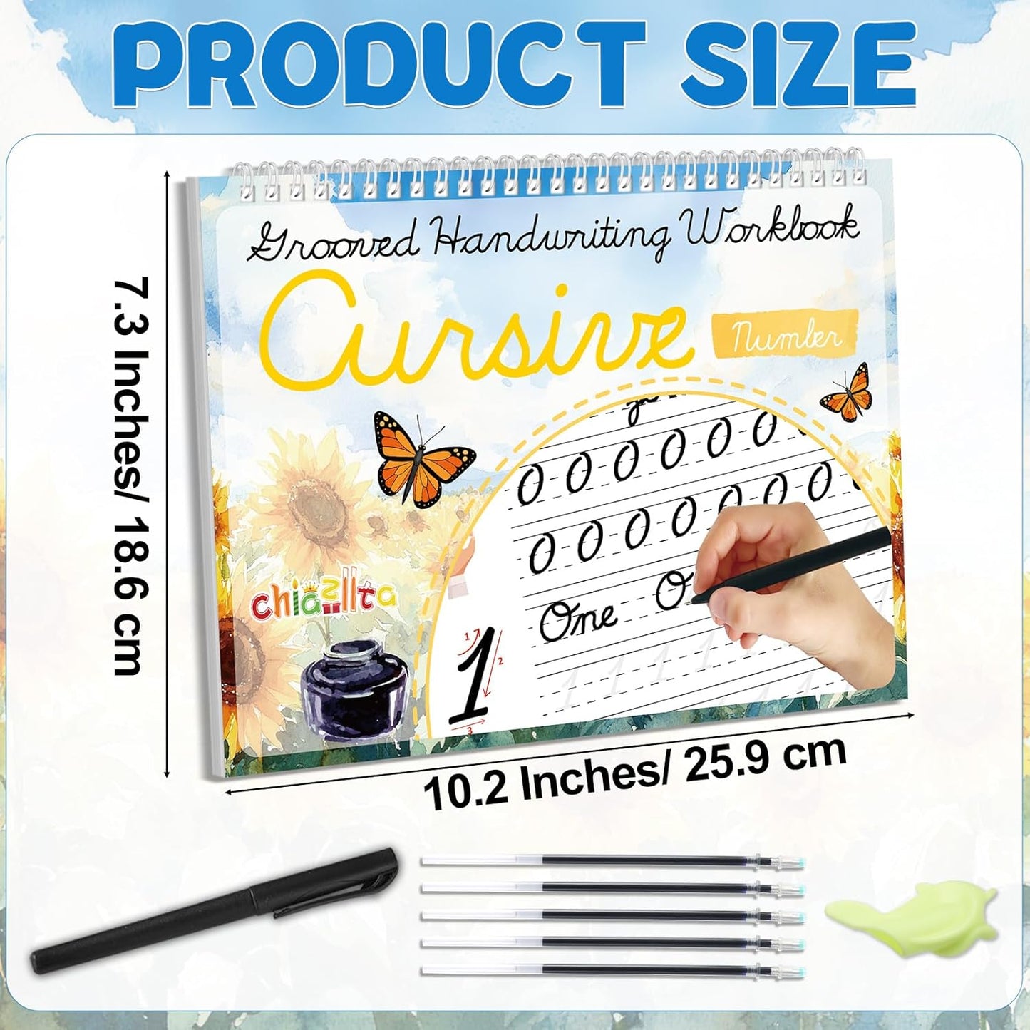 chiazllta Grooved Cursive Handwriting Workbook with Disappearing Ink Pens Magic Reusable Grooved Cursive Writing Practice for Beginners Kids Kickoff Student Workbook Homeschooling Supplies (Letters)