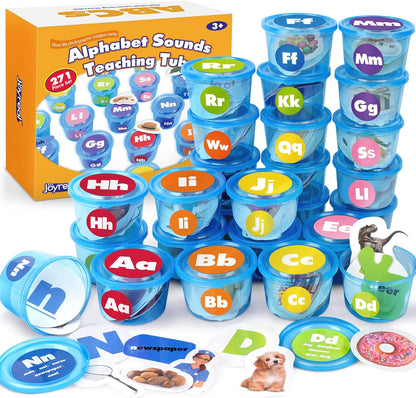 Joyreal 271 PCS Alphabet Learning Toys for Toddlers 3-5, ABC Phonics Games with 26 Sorting Tubs & Flash Cards, Montessori Preschool Classroom Must Haves, Letter Sounds Recognition Activities