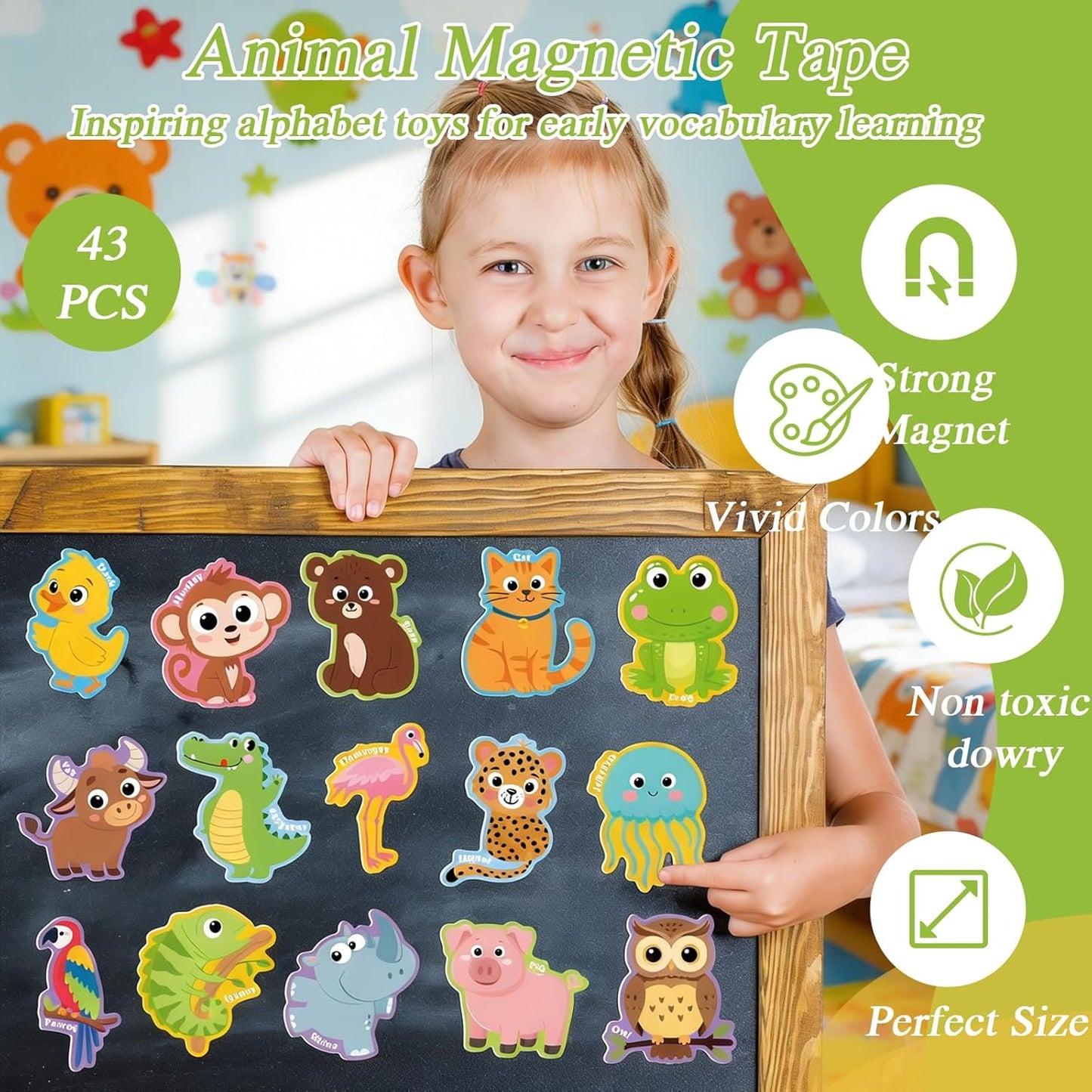 Magnetic Letters and Numbers for Fridge, Cute Colorful Animal Alphabet 26 Uppercase Letters 0-9 Numbers, Fridge Magnets Set for Learning Spelling Girls