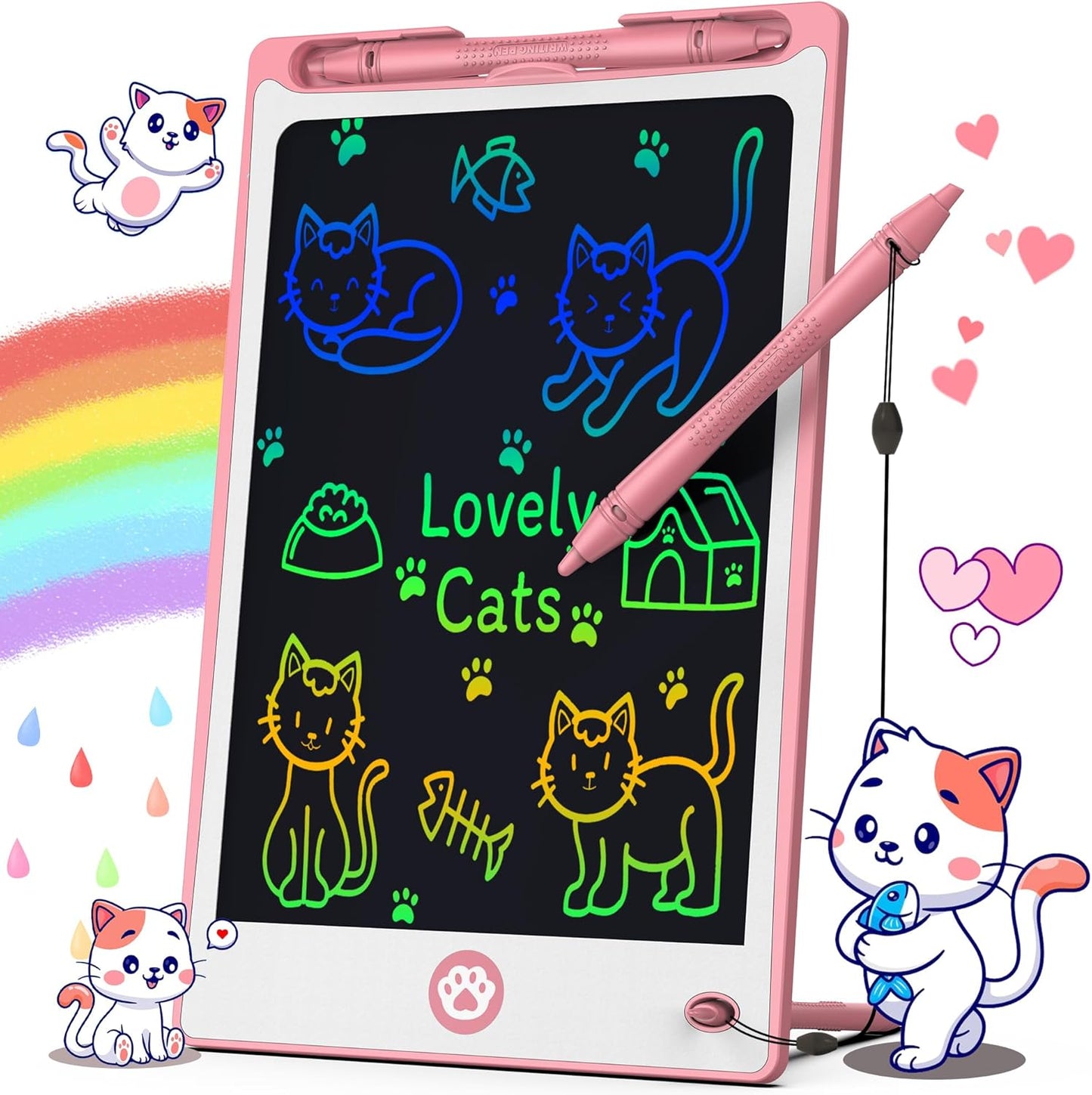 Hockvill LCD Writing Tablet for Kids 16 Inch, Toys for Girls Boys Drawing Pad for 3 4 5 6 7 Year Old Kids Toys, Christmas Birthday Gift for Kids, Toddler Doodle Board Travel Essentials - Pink