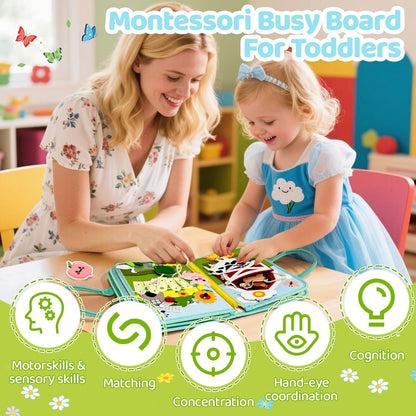 Aurasys Toddler Busy Board Montessori Toys for Girl Birthday Gift,Educational Learning Sensory Busy Book, Airplane Car Travel Activities Toy for Girl(Pink)