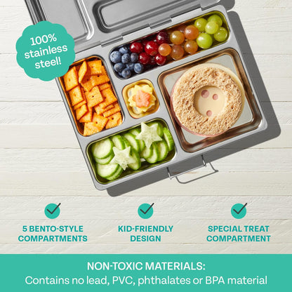 PlanetBox Rover Stainless Steel Bento Box Style Lunch Box Kit for Youth with 5 Compartments – Butterflies Edition includes Insulated Lunch Bag, Leakproof Food Containers & Matching Magnets