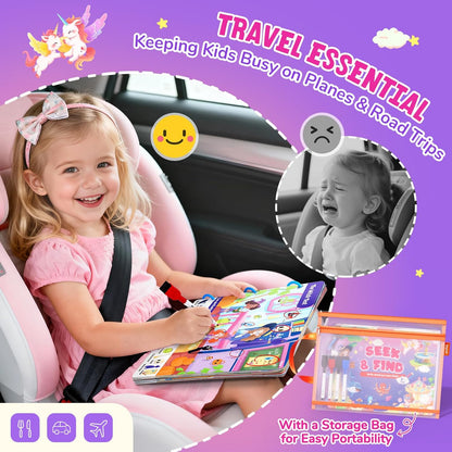 JoyCat Seek & Find Game Books - Preschool Learning Activity for Toddlers & Kids Ages 3-5, Travel Activities Toys for Road Trip Car Airplane, Busy Book, Birthday Gifts for Girls and Boys Ages 4-8