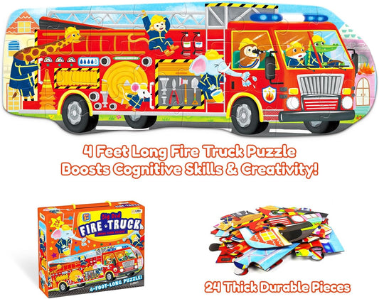 Big Red Fire Truck 4-Foot Long Jumbo Floor Puzzle - 24 Extra-Large Pieces, Fun Educational Toy for Kids Ages 3+, Durable & Easy to Assemble