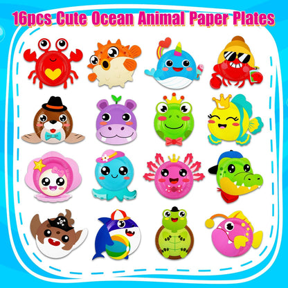 16 Pack Arts and Crafts for Kids, Toddler Crafts Animal Paper Plate Art Kit Gift for 3 4 5 6 Year Old Boys Girls DIY Kids for Birthday Party Favor Preschool Classroom Party Games