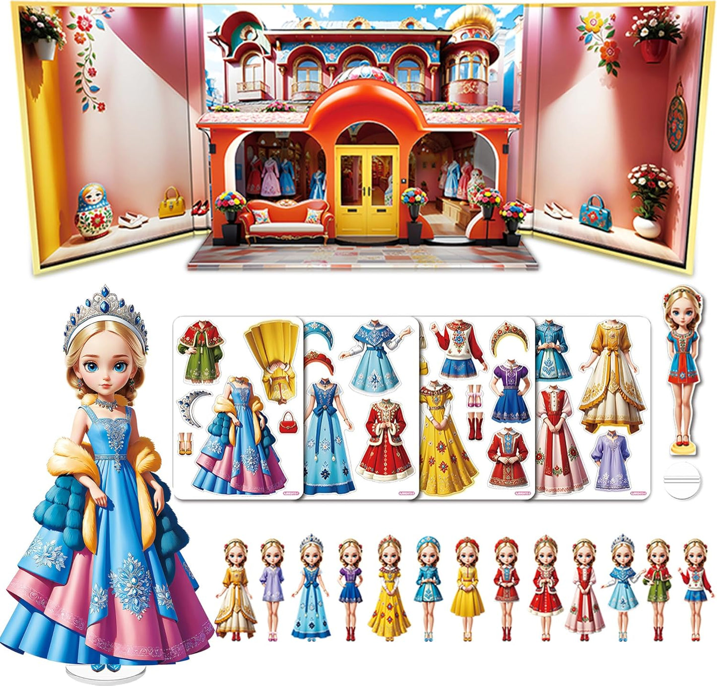 Magnetic Dress Up Dolls for Girls - Princess Magnet Paper Dolls Book with 3D City Buildings - Travel Car Trip Quiet Book Game Toys Easter Birthday Gifts for Kids Toddlers Ages 3 4 5 6 7(Style C)