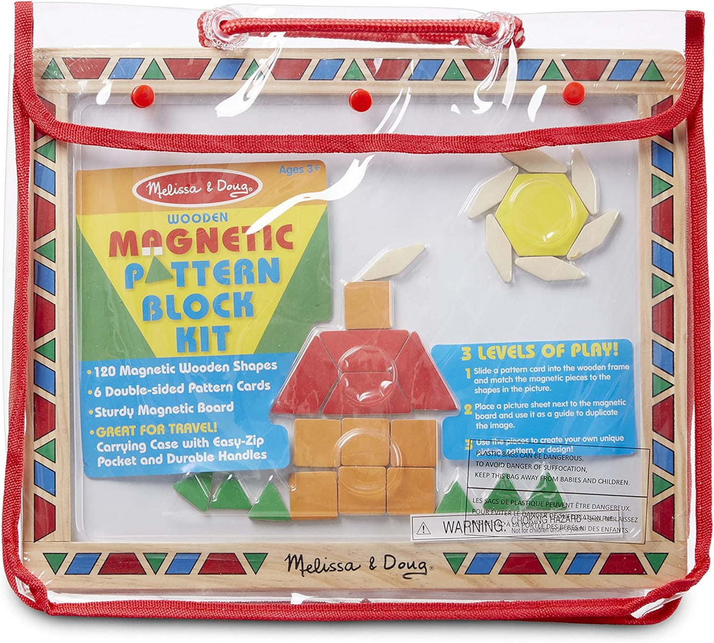 Melissa & Doug Deluxe Wooden Magnetic Pattern Blocks Set - Educational Toy with 120 Magnets and Carrying Case, Multi/None, 1 EA, English Only.