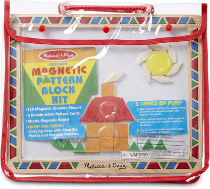 Melissa & Doug Deluxe Wooden Magnetic Pattern Blocks Set - Educational Toy with 120 Magnets and Carrying Case, Multi/None, 1 EA, English Only.