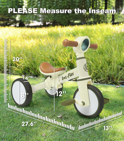 LOL-FUN Tricycle for Toddlers 1-3 Years Old Boys Girls Toy, 4 in 1 Baby Balance Bike for 1 2 Year Old Gift, Kids Bicycle with Easy Assembly Removable Pedal