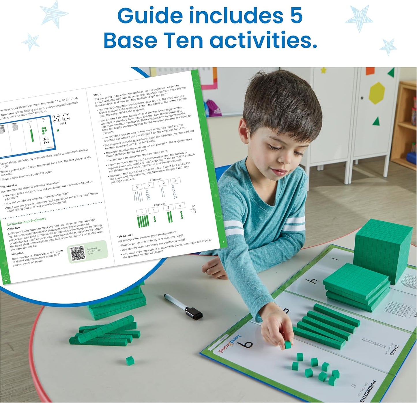hand2mind Foam Base Ten Blocks Activity Set, Place Value Manipulatives, Base 10 Blocks for Math, Counting Cubes, Math Manipulatives 1st Grade, Small Group Classroom Must Haves (133 Pieces)