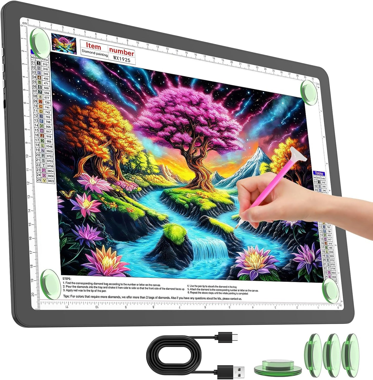 TOHETO Rechargeable A3 Light Pad for Diamond Painting, Ultra Bright Tracing Light Box for Drawing, Wireless Lightbox for Tracing and Drawing, Cordless Diamond Art Light Board for Sketching (Black)