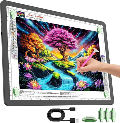 TOHETO Rechargeable A3 Light Pad for Diamond Painting, Ultra Bright Tracing Light Box for Drawing, Wireless Lightbox for Tracing and Drawing, Cordless Diamond Art Light Board for Sketching (Black)