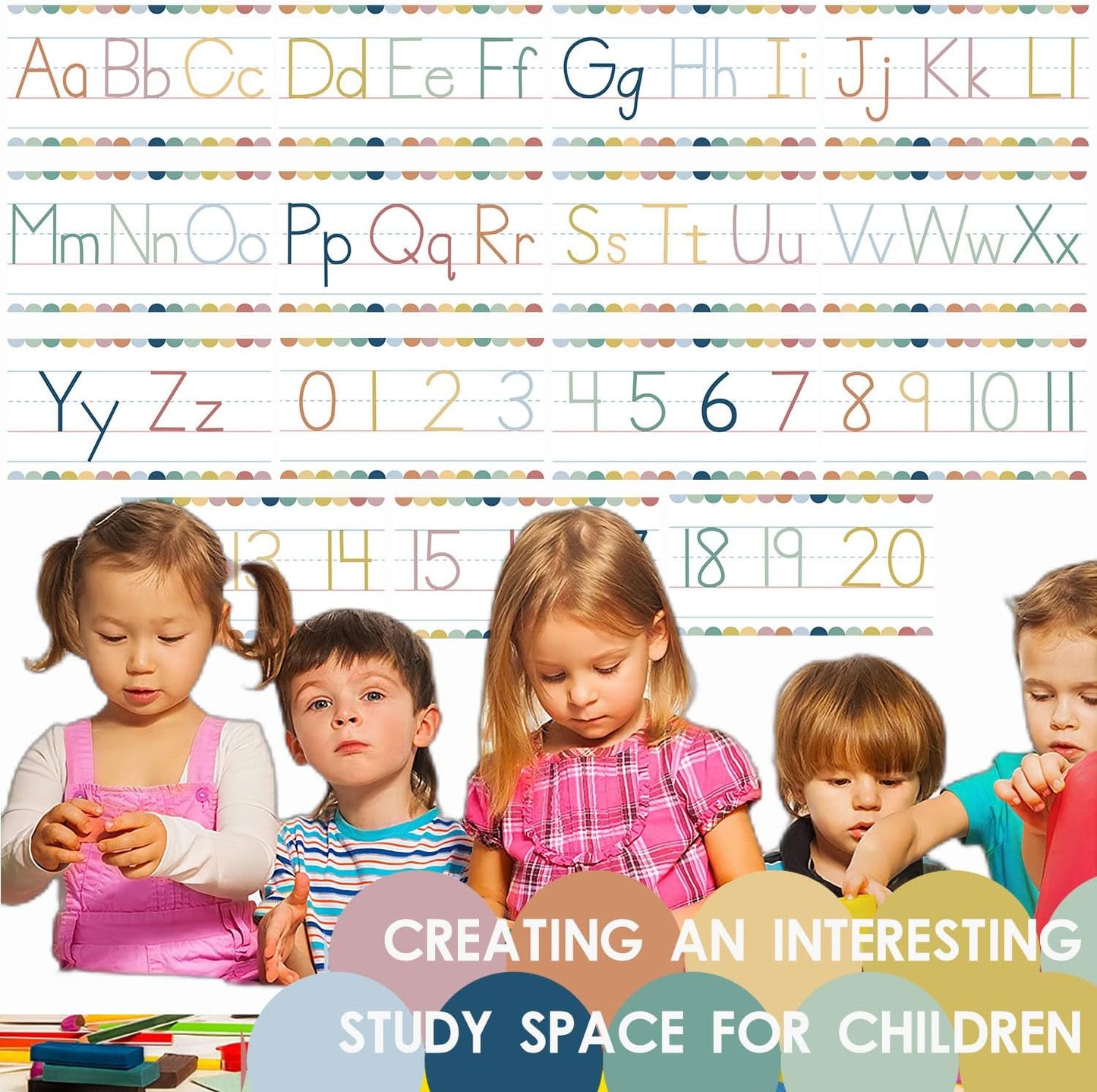 Alphabet for Classroom Wall - 15 PCS Crayon ABC Manuscript Alphabet Line for Classroom Wall Alphabet Bulletin Board Set for Pre School Elementary Classroom Homeschool, Playroom Bedroom Decorations