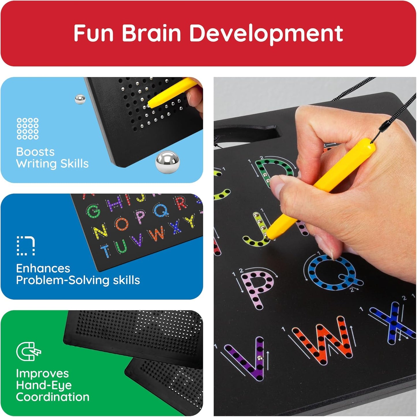PicassoTiles 2PK 4-in-1 Magnetic Drawing Board 12x10 inch Large Magnet Tablet Pad with 4 Facings Lowercase & Uppercase Alphabets, Numbers, & Freestyle STEM Learning Writing Reading Playboard PTB06