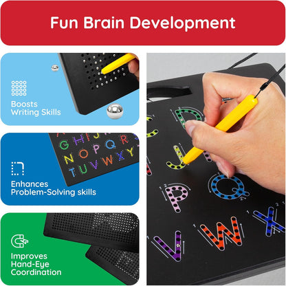 PicassoTiles 2PK 4-in-1 Magnetic Drawing Board 12x10 inch Large Magnet Tablet Pad with 4 Facings Lowercase & Uppercase Alphabets, Numbers, & Freestyle STEM Learning Writing Reading Playboard PTB06