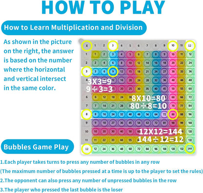 12x12 Multiplication Chart Games for Kids: Fun & Easy Learning! Press & Learn Multiplication Table Toy, STEM Math Skills Practice for Ages 4-12, Home & School Sensory Tool (US Certified Silicone)