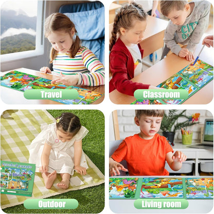 Magnetic Puzzles for Toddlers 3-5, 75-Pieces Travel Toys, Animal Jungle Puzzles Ages 4-6, Educational Learning Magnets, Road Car Trip & Airplane Activities Toys for 3 4 5 6 7 Girls Boys Gift