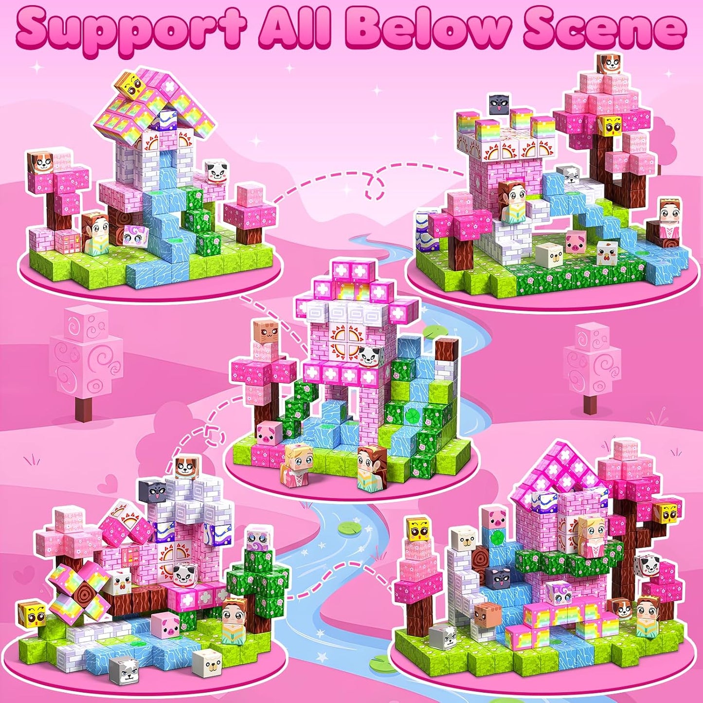 Magnetic Blocks, 150PCS Magnetic Building Blocks, Stacking Magnets for Kids, Sensory Toy for STEM Constructions Magnet Blocks for Girls Age 3+, Christmas Birthday Gifts (Snow Castle)