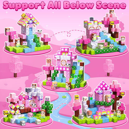 Magnetic Blocks, 150PCS Magnetic Building Blocks, Stacking Magnets for Kids, Sensory Toy for STEM Constructions Magnet Blocks for Girls Age 3+, Christmas Birthday Gifts (Snow Castle)