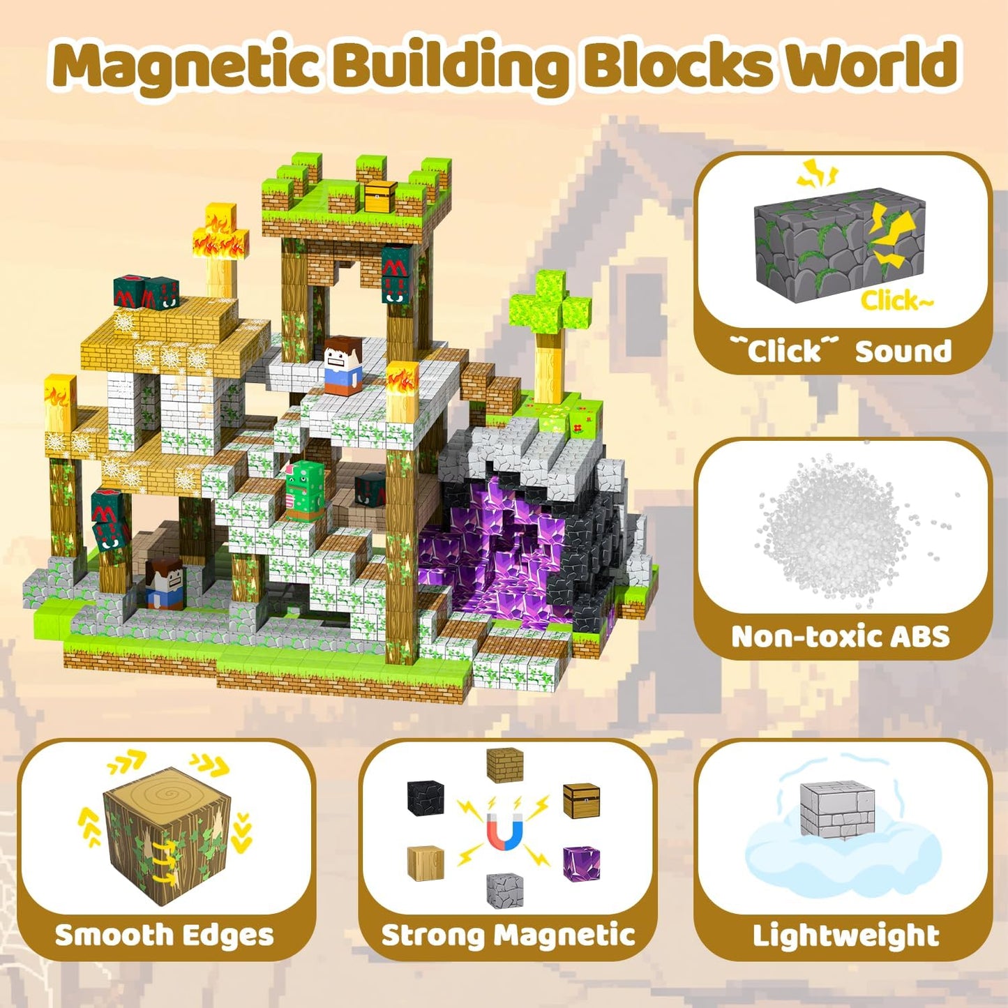 Magnetic Blocks Toys for Kids, 100 PCS Building Blocks Cubes, Stacking Magnetic Tiles Toys for Kids Toddlers Boys Girls Ages 3 4 5 6 7 8-12 Birthday Gifts Party Supplies (Underworld)