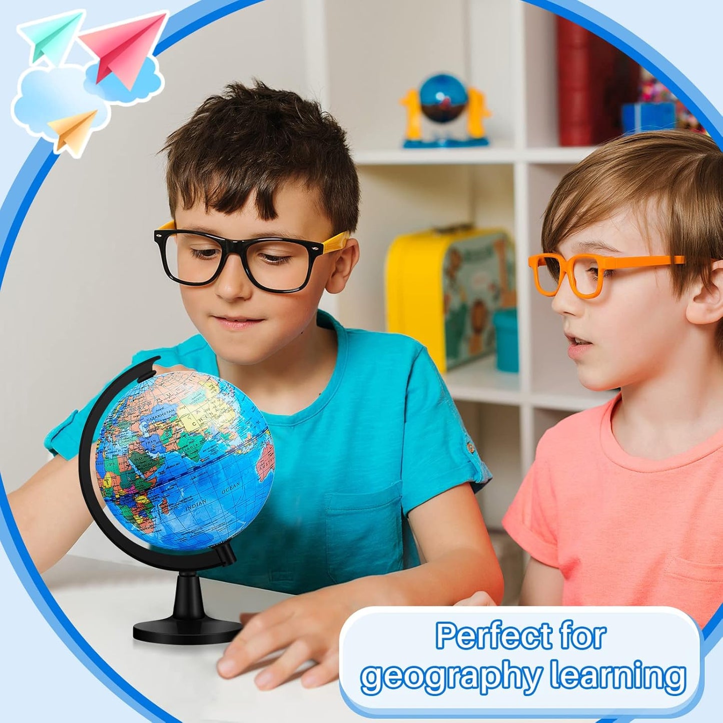 Henoyso 6 Pcs World Globe for Kid 4.6'' Educational Mini Desk Decorative Earth Globes with Black Stand Learning Rotating World Map for End of School Year Graduate Gift Geography Classroom Table Decor