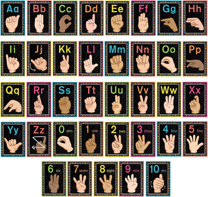 Sign Language Bulletin Board Alphabet - 37 ASL Alphabet Learning ABC Alphabet Poster Classroom Decorative Card Set Kindergarten/Elementary/Homeschool Supplies