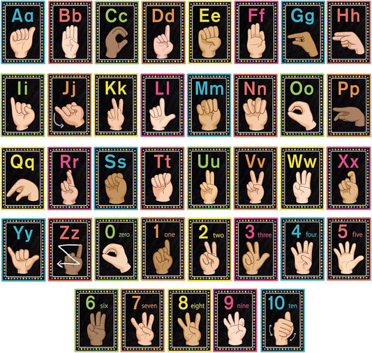 Sign Language Bulletin Board Alphabet - 37 ASL Alphabet Learning ABC Alphabet Poster Classroom Decorative Card Set Kindergarten/Elementary/Homeschool Supplies