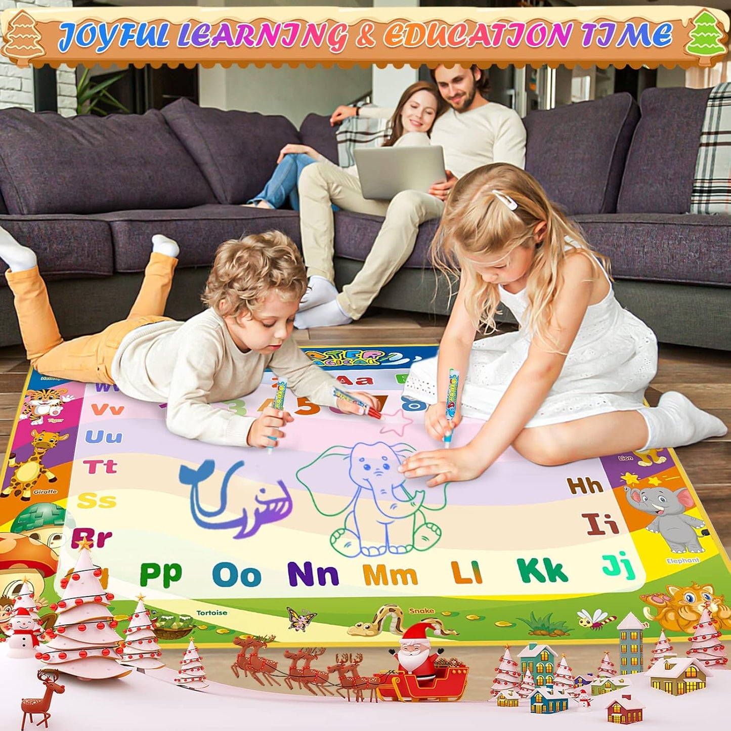 Toddler Toys Water Doodle Mat: 40 X 30 Inch Mess Free Coloring & Drawing Instant Drying Mat - Kids Learning Toys for Girls Age 3-5 Home Educational Activities - Birthday/Christmas Gifts for Girls Boys