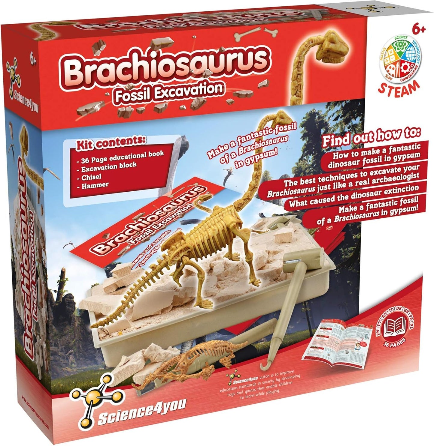 Science4you Triceratops Dinosaur Fossil Digging Kit - Excavate and Assemble 10 Dino Bones, Dinosaur Archeology and Paleontologist Toys, Games, Gifts for Boys and Girls Age 6 7 8 9 10+