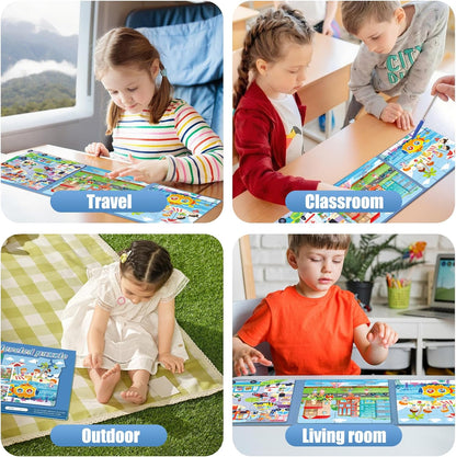 Magnetic Puzzles for Toddlers 3-5, 75-Pieces Travel Toys, Animal Jungle Puzzles Ages 4-6, Educational Learning Magnets, Road Car Trip & Airplane Activities Toys for 3 4 5 6 7 Girls Boys Gift