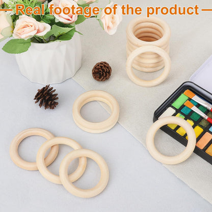50 Pack 3.15 inch Unfinished Wooden Rings Natural, Wood Craft Rings for DIY Crafts, Jewelry Making, Macrame & Home Decor