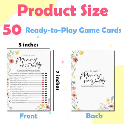 Spring Wildflowers Predictions & Advice Theme Baby Shower Games for New Parents - 50 Flowers Game Cards for Boys & Girls -Gender Neutral Gender Reveal Baby Announcement Activities Supplies & Decor-A02