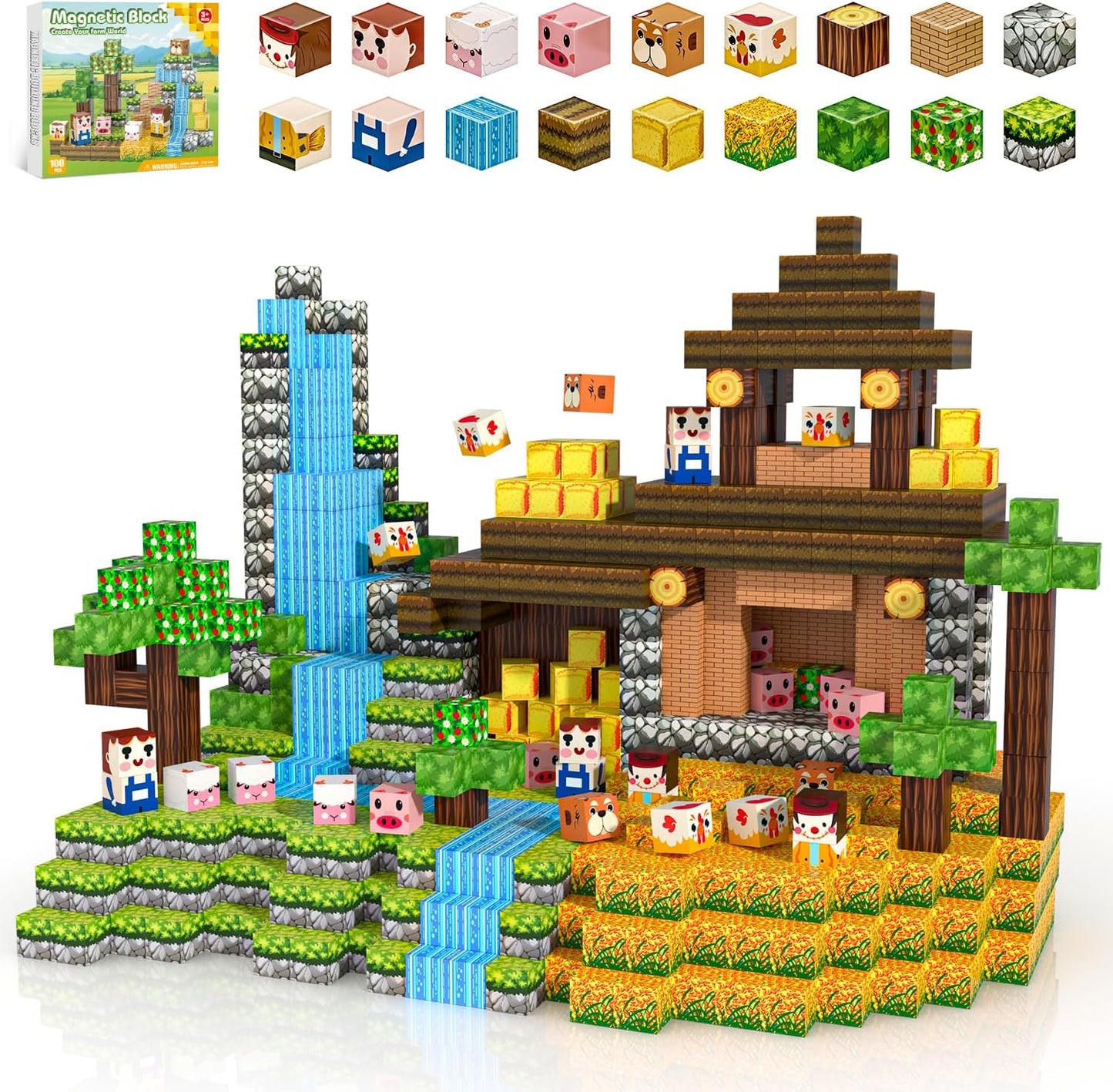 100PCS Magnetic Blocks, Magnet Tiles Toys for Kids, Magnetic Building Blocks Cubes, STEM Montessori Stacking Magnets for Kids, Birthday Gifts for Boys and Girls Age 3+ Years Old