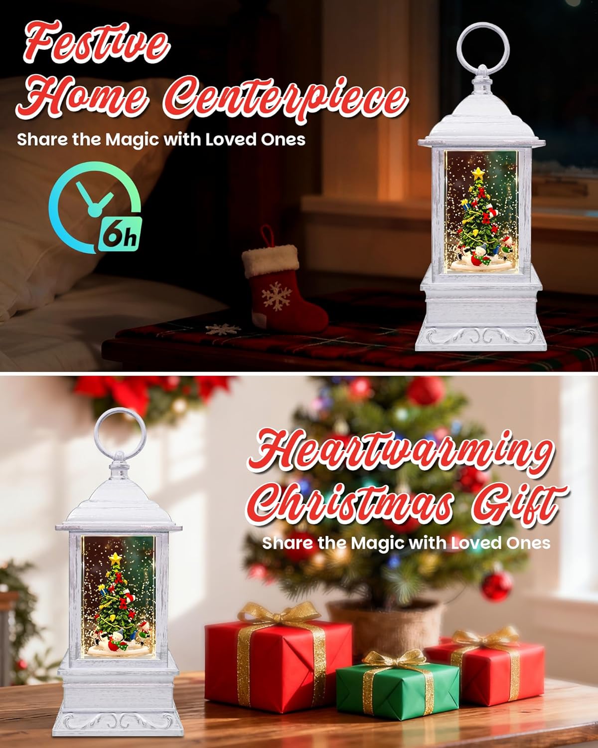 Extra Large Christmas Snow Globes Christmas Lantern, 12.99" Musical Snow Globe with 8 Songs, Santa Snowglobe for Kids Adults, 6H Timer Dual Power, Lighted Christmas Decorations Indoor Gifts