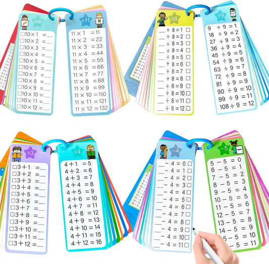 0-12 Multiplication Flash Cards, Large Educational Math, Times Table Flashcards Chart, with 15 Cards, 2 Dry Erase Markers, 1 Rings, Educational Multiplication for Classroom Home