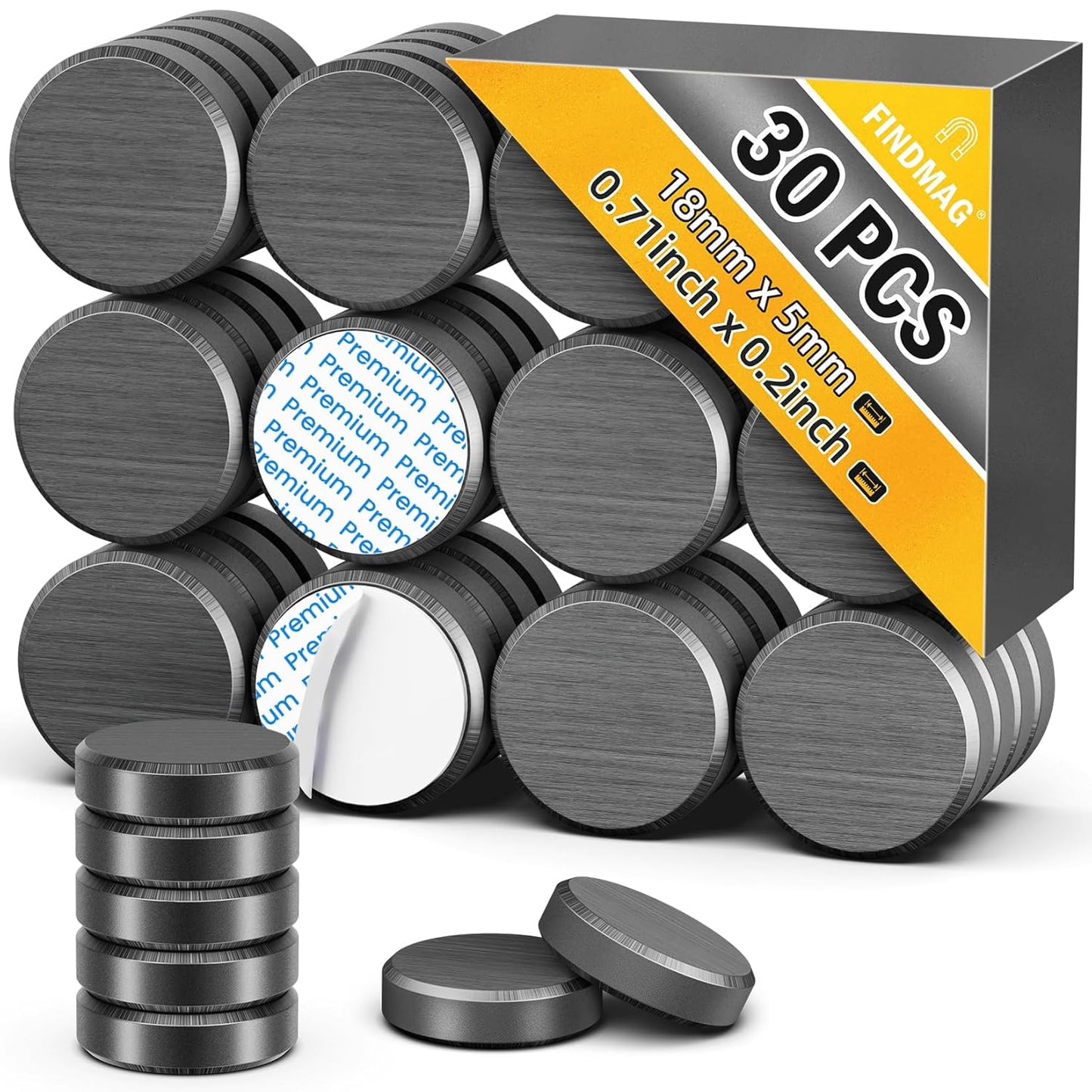 FINDMAG 20Pcs Magnets for Crafts with Adhesive Backing, Round Ferrite Craft Magnet with Adhesive Backing, Flat Ceramic Circle Magnets for STEM Classroom Experiments, Science Kits - 0.71" D X 0.12" H