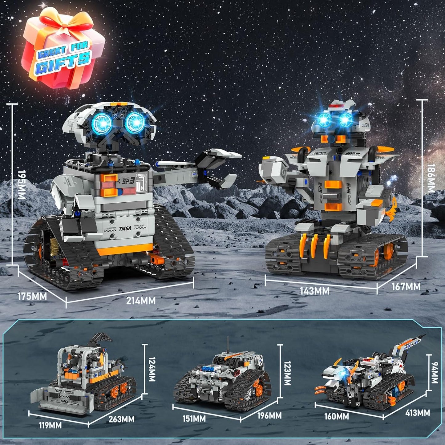 5in1 STEM Building Toys for Kids 6-14, Remote & APP Controlled Mech Robots/Heavy Tanks/Tracked Racer STEM Building Kit for Kid Science Learning, 552 Pcs DIY Erector Sets Gifts for Boys & Girls
