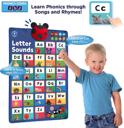 LEARNING BUGS Press to Learn Phonics, Interactive Letters and Sounds Talking Poster, Preschool & Kindergarten Learn to Read, Ages 3+